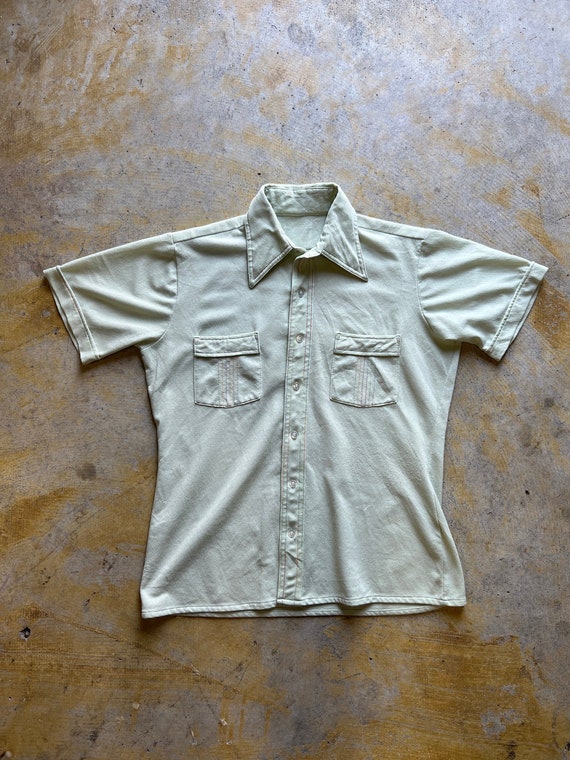 Vintage Rainbow Button Up Shirt 1970s Large Green Gem