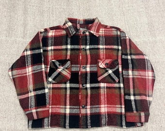 Vintage Bellaire Bell Plaid Shirt Mens XL Red 1960s Wool Canada Flannel