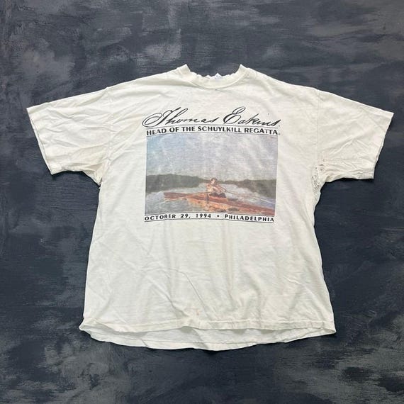 Vintage Thomas Eakins Shirt Men's XL White 1990s Schuylkill Regatta Distressed