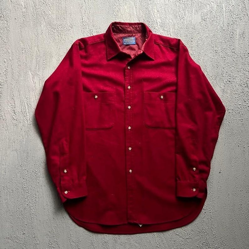 Vintage Pendleton Wool Shirt Men Large Red 1970s Board Shirt Flannel image 1