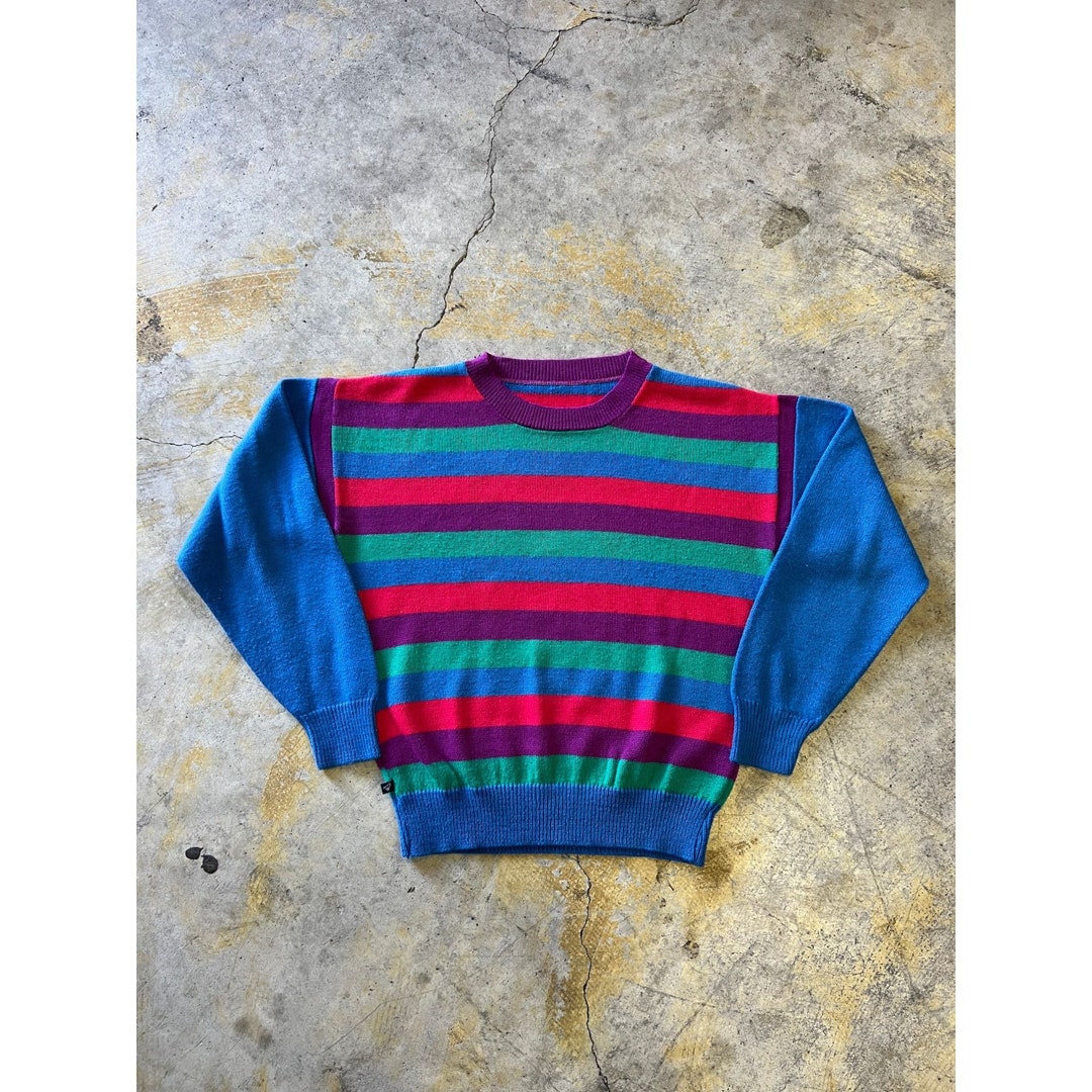 Vintage Striped Sweater Small 1980s Blue Etsy