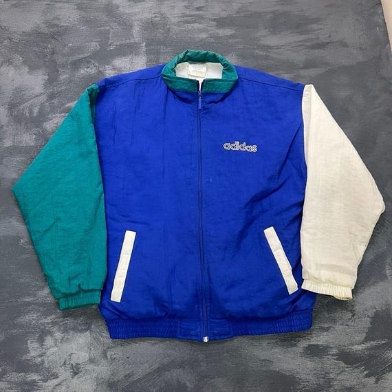 Adidas, Vintage Adidas Windbreaker Jacket Mens Medium Blue 1990s Zip Up