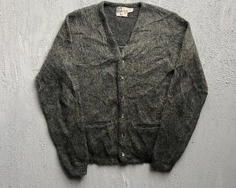 Vintage Revere Mohair Strickjacke Large Grau 1960er Jahre Shag-Rac Shaggy Tall
