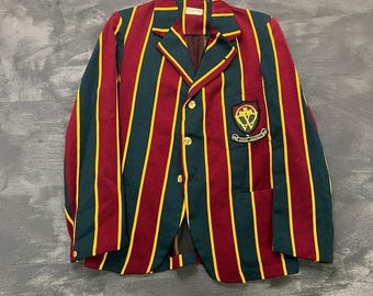 Blazer vintage della Windsor's Boys School, anni '50, a righe, Kinch & Lack, Londra, Inghilterra.