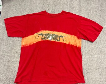Vintage Snake Shirt Mens XXL Red 2000s Y2K Skull Grunge Gothic Stripe Tie Dye