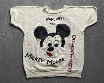 Vintage Mickey Mouse Sweatshirt Large White 1960s Short Sleeve USA