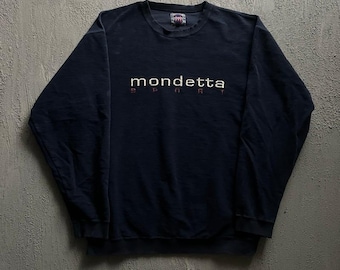 Vintage Mondetta Sweatshirt XL Blau 1990s Besticktes Logo Rundhals Ausschnitt