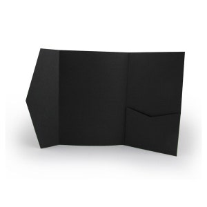 May include: A black presentation folder, open and displayed against a white background. The folder has a pocket on the right side and is made of a matte material. The folder is designed to hold documents.