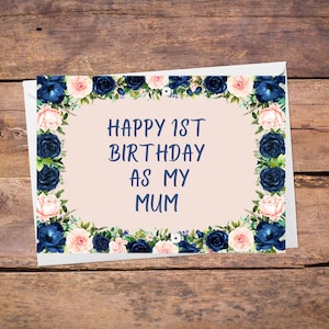 Feliz primeiro aniversário como cartão de aniversário da minha mãe - DOWNLOAD DIGITAL, flor, bebê para mãe, para impressão
