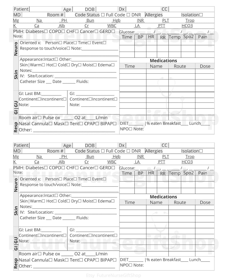 Nurse Report Sheetnurse to Do Listregistered Nursereport Etsy