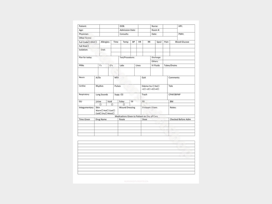Patient Tracking Sheet Patient Tracker Nursing Report Patient - Etsy