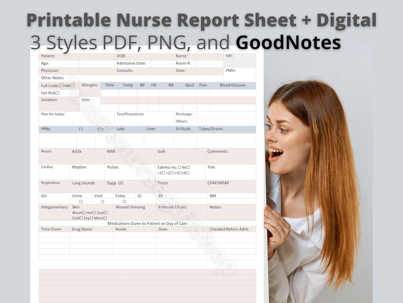 Printable Nurse Report Sheet Template Patient Tracker Sheet Etsy 