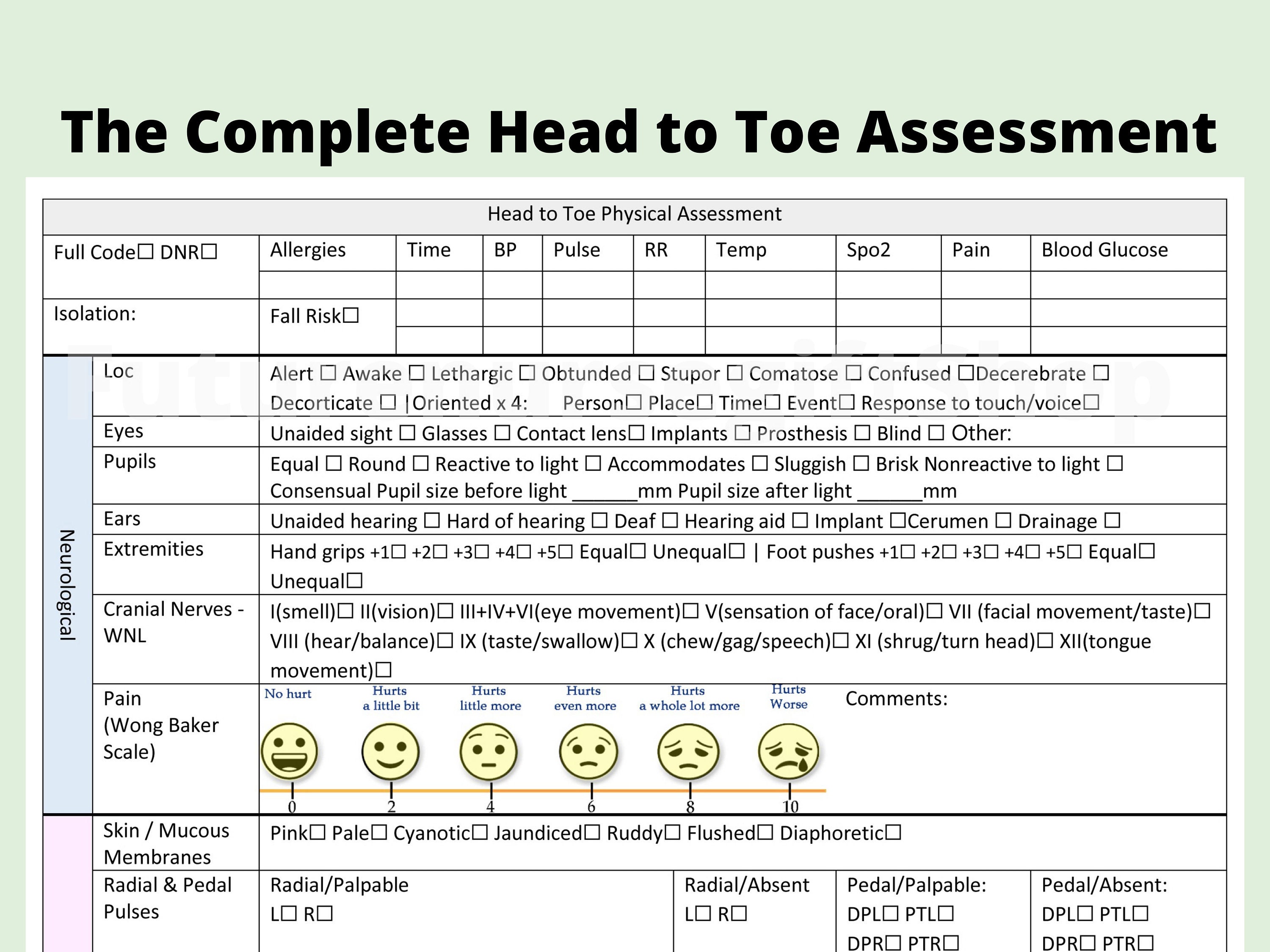 Head To Toe Printable Nursing Assessment Form Template Printable