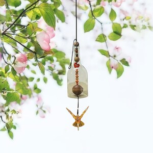 Hummingbird Wind Chime, Rose Charm, Hummy Pendant, Large Bottle, Patio Decoration, Bird Lover gift