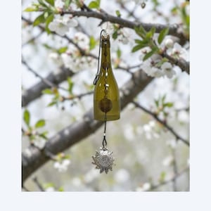 Sun Wind Chime, Brown Glass, Dragon Charm Dangle, Sun Pendant, Patio Decor, Fantasy gift