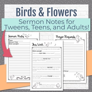 Sermon Notes for Girls, Worship Notes, Prayer Request, Kid Bible Study, Printable Instant download, Youth Sermon Church Prayer Request