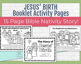 Jesus' Birth Activity Pages, Bible Preschool Sunday School Christmas Activity, Church Sermon Game, Kids Bible Study, Christian Homeschool