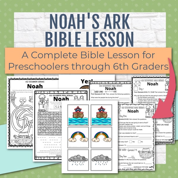 Noah's Ark Bible Lesson, Elementary Homeschool Noah Old Testament Lesson, Printable Activity Page, Bible Study Worship Notes Sunday School