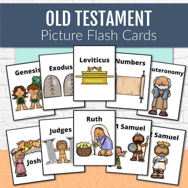 Old Testament Books of the Bible Kids Flash Cards, Bible Verse Learning Old Testament, Sunday School Homeschool Printable Kids Digital Cards