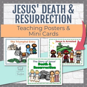 Jesus Tod und Auferstehung Lehrposter und Minikarten für Kinder, Ostergeschichte Kirchenlehre, Grundschule Sonntagsschule Homeschool