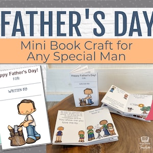 ¡La actividad Mini libro artesanal con versículos bíblicos para el Día del Padre para que los niños celebren a los padres, papás, padres adoptivos y tíos en el Día del Padre!