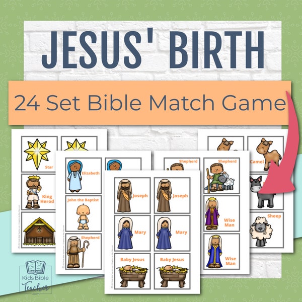 Jesus' Birth Bible Match Game, Nativity Christmas Bible Memory Game Kids, Elementary Sunday School Activity, Christian Homeschool Bible Kids