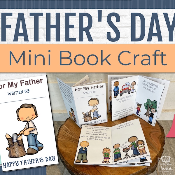 Father's Day Mini Book Craft, Biblical Father's Day Activity, Bible Verses Gift for Dads, Sunday School Activity for Kids, Printable Cards