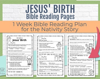 Story of Jesus Birth Bible Reading Pages for Kids, Nativity Christmas Bible Church, Elementary Sunday School Activity, Christian Homeschool