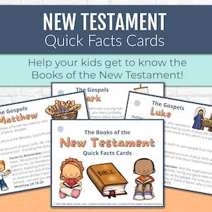 Neues Testament Bücher der Bibel Kinder Fact Cards, Bibelvers Lernen Neues Testament, Sonntagsschule Homeschool Printable Kids Digital Cards
