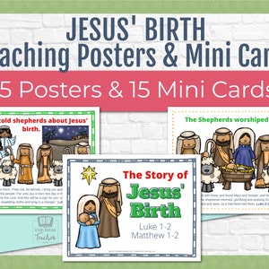 Historia de Jesús Nacimiento Carteles Tarjetas de Enseñanza, Natividad Iglesia Bíblica de Navidad, Actividad de la Escuela Dominical Primaria, Escuela Cristiana en Casa para Niños