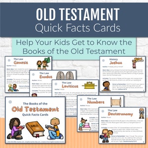 Altes Testament Bücher der Bibel Kinder Fact Karten, Bibelvers Lernen Altes Testament, Sonntagsschule Homeschool druckbare digitale Karten für Kinder