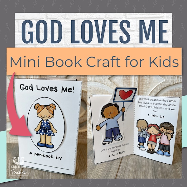 God Loves Me Mini Book Craft for Kids with Bible Verses about God's Love Sunday School Elementary Bible Study Activity for Children Church