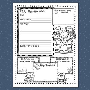 Bible Study Set for Kids Elementary Sermon Notes Church - Etsy