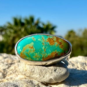 Sonoran Gold Turquoise Ring: Sterling Silver, Southwestern Boho Style