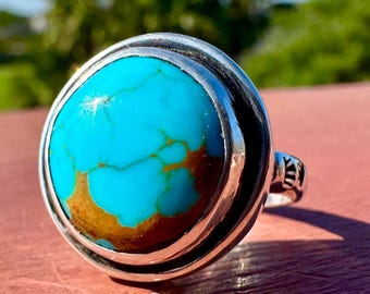 Turquoise Shadowbox Statement Ring Round Turquoise Ring Southwestern Boho Turquoise Ring