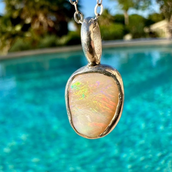 Australian Crystal Opal Pendant: Handmade 925 Silver Necklace