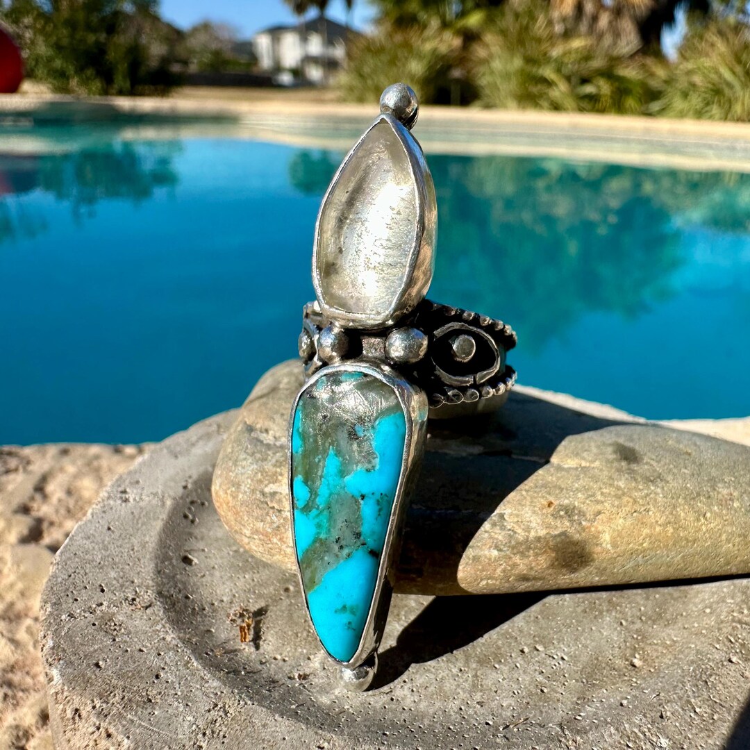 Kingman Turquoise and Topaz Statement Ring - Etsy