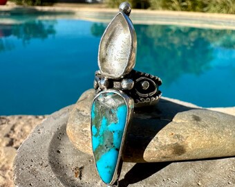 Kingman Turquoise and Topaz Statement Ring