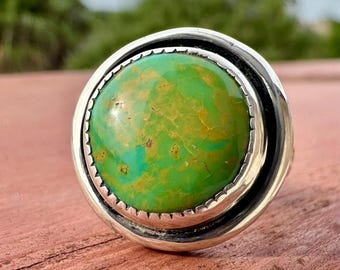 Turquoise Shadowbox Statement Ring Round Turquoise Ring Southwestern Boho Turquoise Ring
