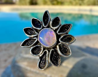 Australian Opal Statement Ring Crystal Opal Purple Ring