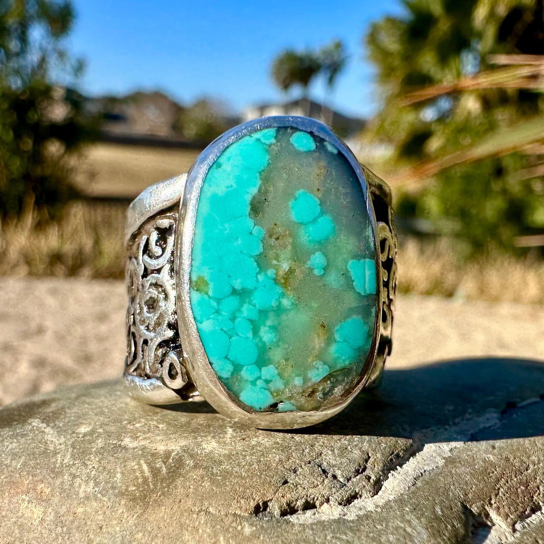 Kingman Turquoise Statement Ring - Etsy