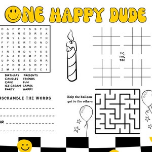 ONE HAPPY DUDE Activity Sheet, First Birthday Activities, Birthday Party Activity, Activity Sheet Template, Boy First Birthday Activity