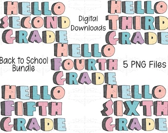 Retro Pastel Hello Grade PNG Bundle: Back to School (Digital Download)