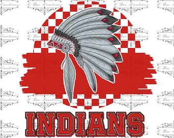 Indians Spirit Wear PNG: Red Check Design (Digital Download)