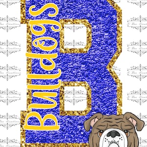 Bulldogs Blue and Yellow PNG: Faux Chenille Design (Digital Download)