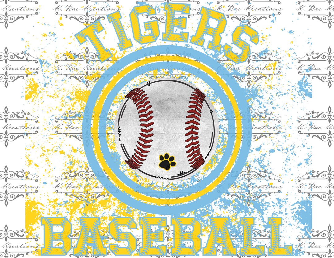 Tigers Baseball PNG for Sublimation, Blue and Yellow Baseball Digital