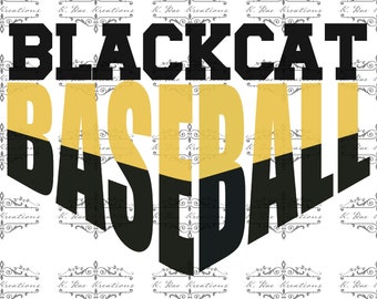 Può includere: Grafica da baseball nera e oro con il testo "BLACKCAT BASEBALL".