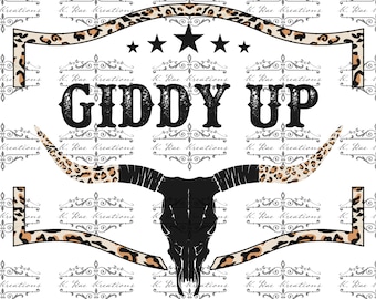 Giddy Up Leopard Bull Skull PNG: Western Digital Download