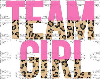 Team Girl PNG, Gender Reveal Sublimation Design, Baby aankondiging ontwerp, Zwangerschap aankondiging digitale download, roze en luipaard, Baby