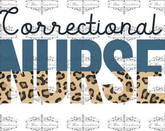 Enfermera correccional PNG para sublimación / Diseño de descarga digital de enfermería / Marina y leopardo